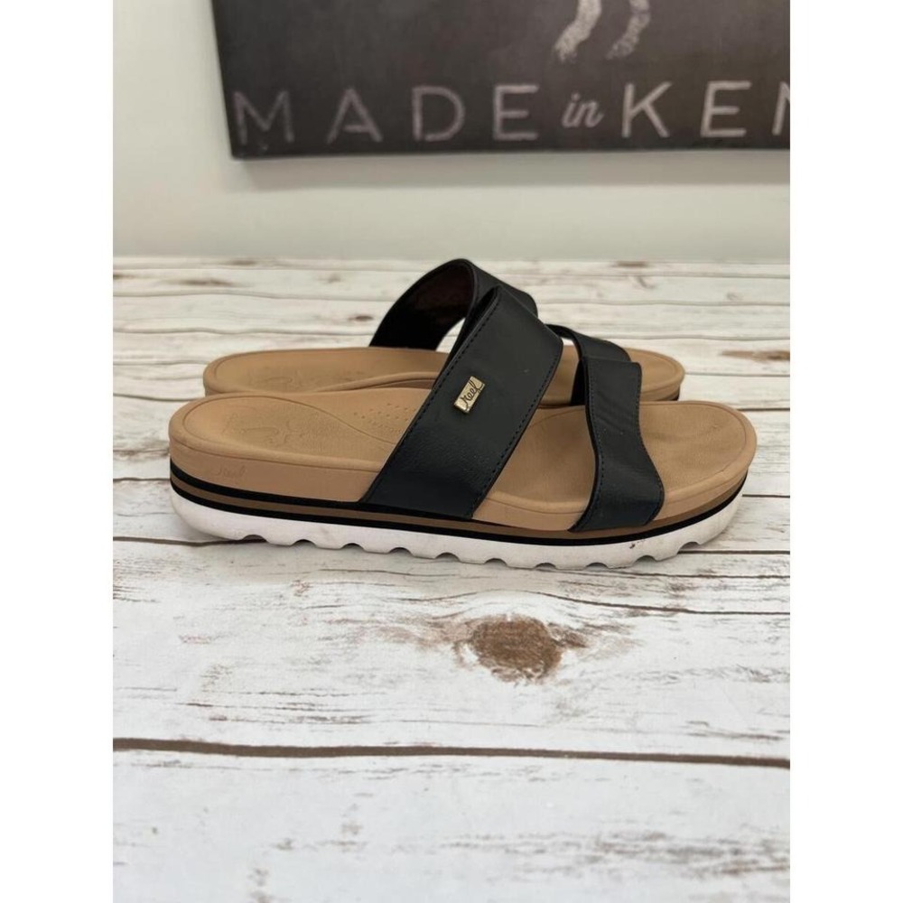 Reef Vista Hi Platform Sandals Black Vegan Leather Double Strap Size 11